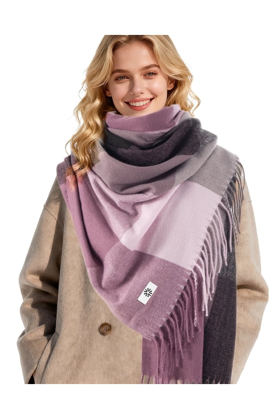 Scarves for Women Winter Soft Long Tassel Plaid Pattern Pashmina Scarves for Adult Unisex,Purple