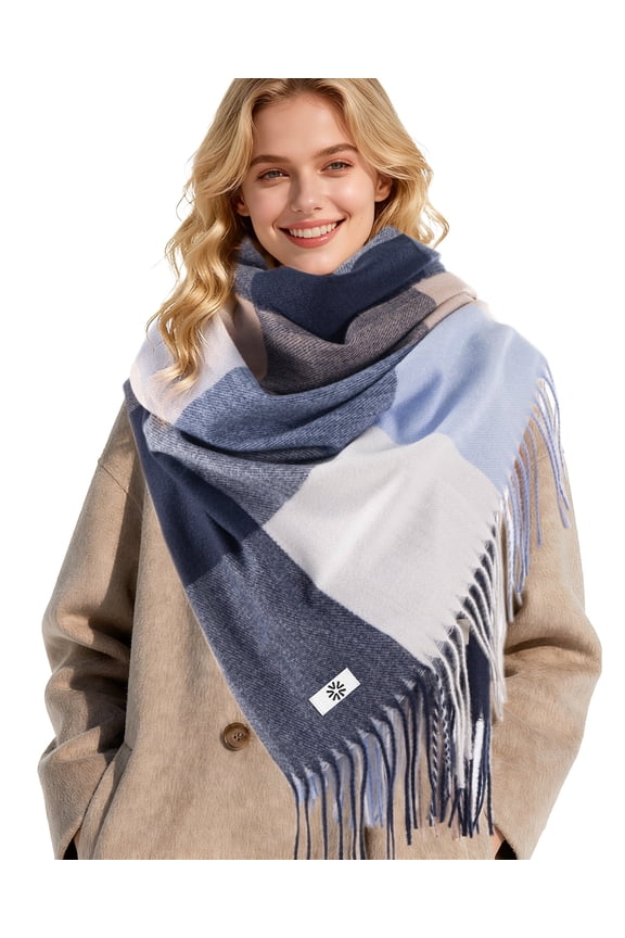 Scarves for Women Winter Soft Long Tassel Plaid Pattern Pashmina Scarves for Adult Unisex,Black