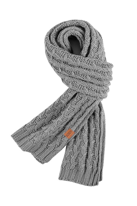 Women's Knit Winter Scarf, Warm Long Chunky Scarf, Light Gray