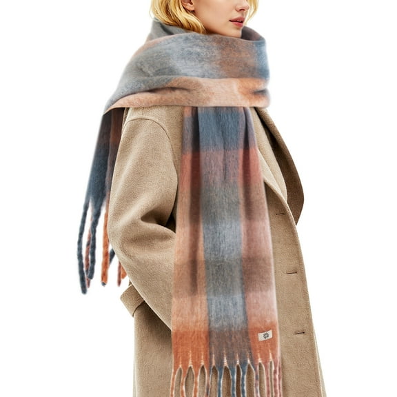REDESS Winter Scarf for Women Soft Plaid Pattern Cozy Warm Tassel Blanket Shawl Wrap,Plaid Gray