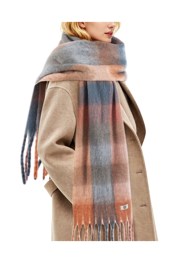 Winter Scarf for Women Soft Plaid Pattern Cozy Warm Tassel Blanket Shawl Wrap,Plaid Gray
