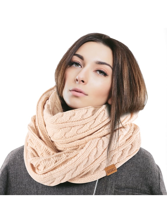 Winter Scarf for Women Knit Solid Color Pattern Infinity Circle Loop Scarves for Adult Unisex Cold Weather