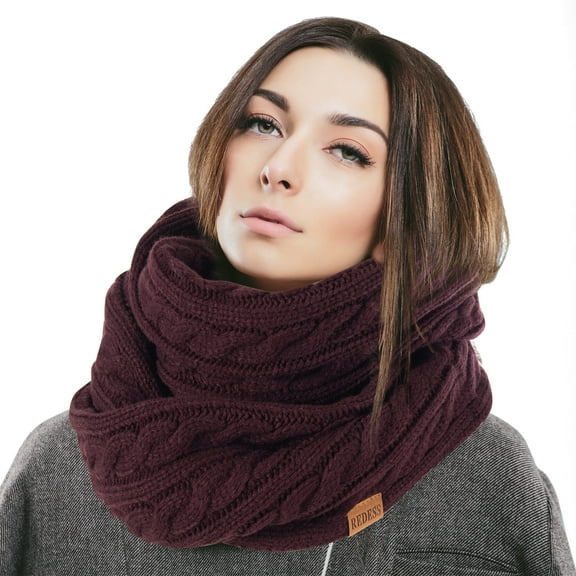REDESS Winter Scarf for Women Knit Solid Color Pattern Infinity Circle Loop Scarves for Adult Unisex Cold Weather