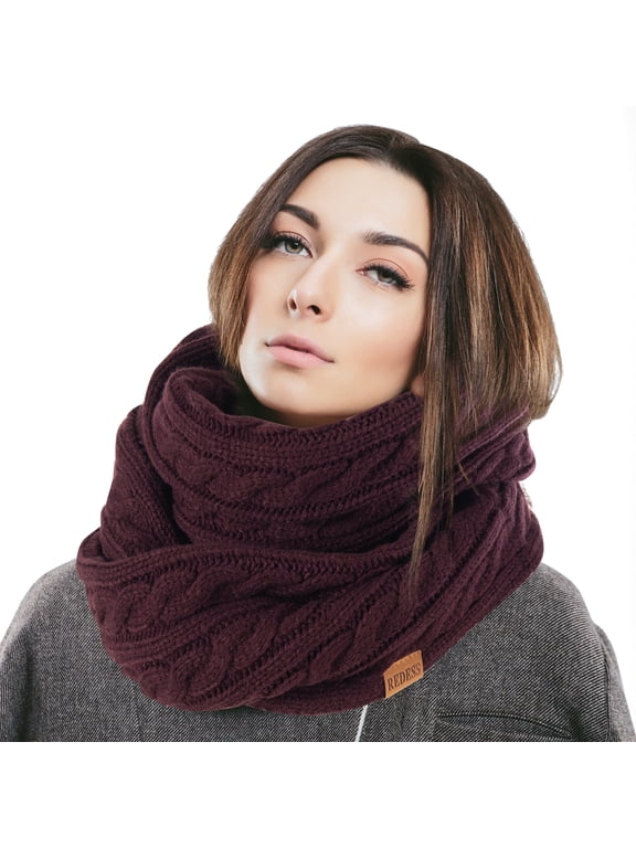 Winter Scarf for Women Knit Solid Color Pattern Infinity Circle Loop Scarves for Adult Unisex Cold Weather