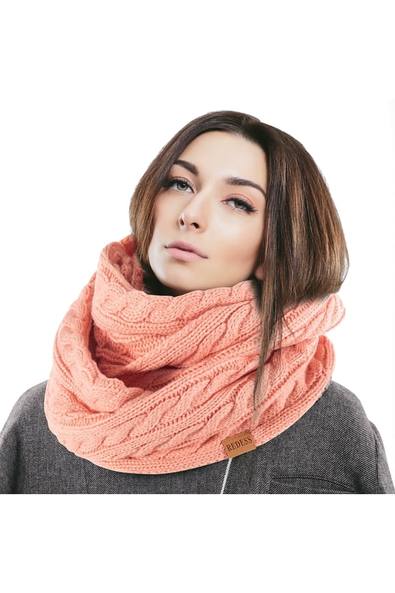 Winter Scarf for Women Knit Solid Color Pattern Infinity Circle Loop Scarves for Adult Unisex Cold Weather