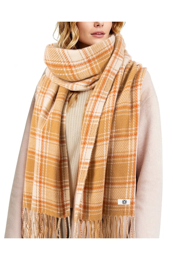 Winter Scarves for Men and Women Soft Plaid Pattern Cozy Warm Tassel Shawl Wrap,Plaid Light Brown