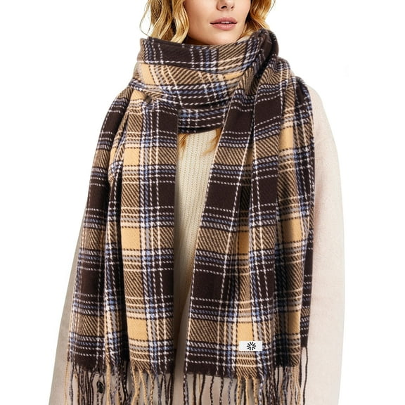 REDESS Winter Scarves for Men and Women Soft Plaid Pattern Cozy Warm Tassel Shawl Wrap, Plaid Dark Brown