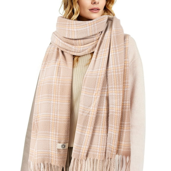 REDESS Winter Scarves for Men and Women Soft Plaid Pattern Cozy Warm Tassel Shawl Wrap, Plaid Gray