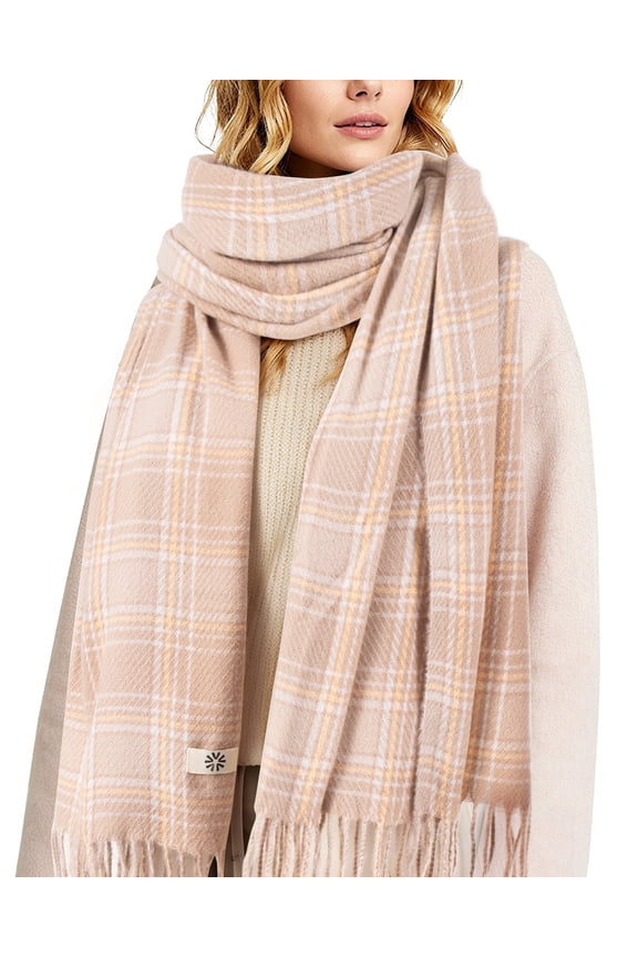 Winter Scarves for Men and Women Soft Plaid Pattern Cozy Warm Tassel Shawl Wrap, Plaid Gray