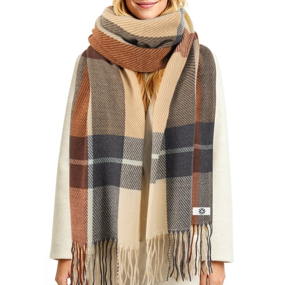 REDESS Scarf for Women and Men,Unisex Adult Winter Soft Plaid Pattern Cozy Warm Tassel Shawl Wrap,Plaid Beige