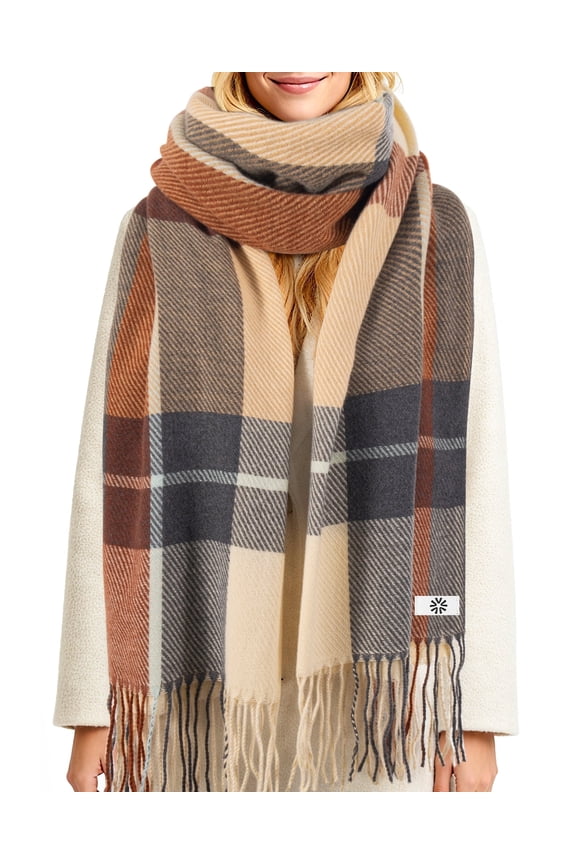 Scarf for Women and Men,Unisex Adult Winter Soft Plaid Pattern Cozy Warm Tassel Shawl Wrap,Plaid Beige