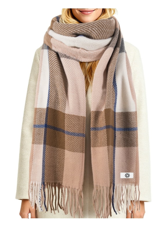 Womens Scarf,Unisex Winter Long Tassel Plaid Scarves,Plaid Gray