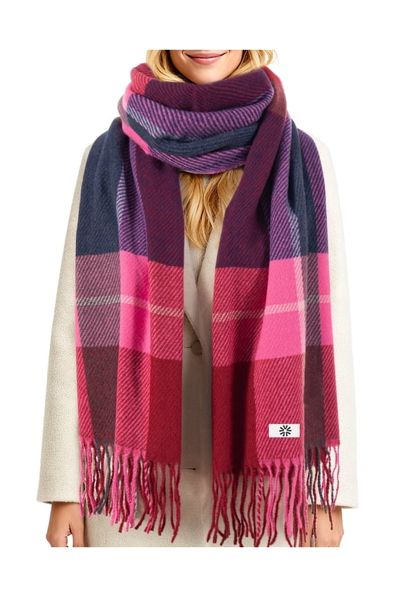 Scarf for Women and Men,Unisex Adult Winter Soft Plaid Pattern Cozy Warm Tassel Shawl Wrap,Plaid Red