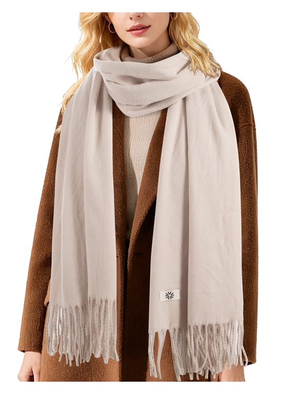 Women's Scarf,Winter Warm Soft Solid Color Pattern Tassel Shawl Wrap,Beige