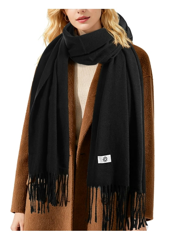 Womens Scarf,Winter Warm Soft Knit Long Thick Scarves for Unisex Adult ,Black