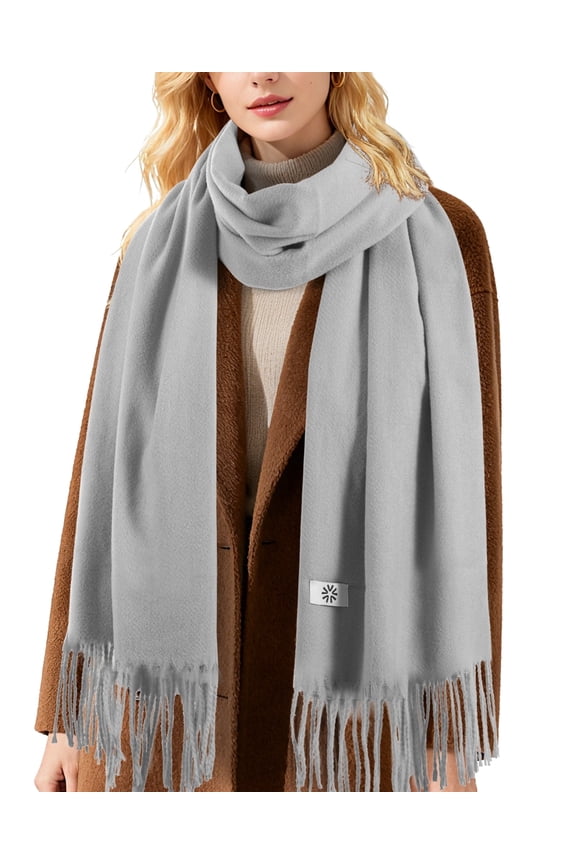 Women's Scarf,Winter Warm Soft Solid Color Pattern Tassel Shawl Wrap,Gray