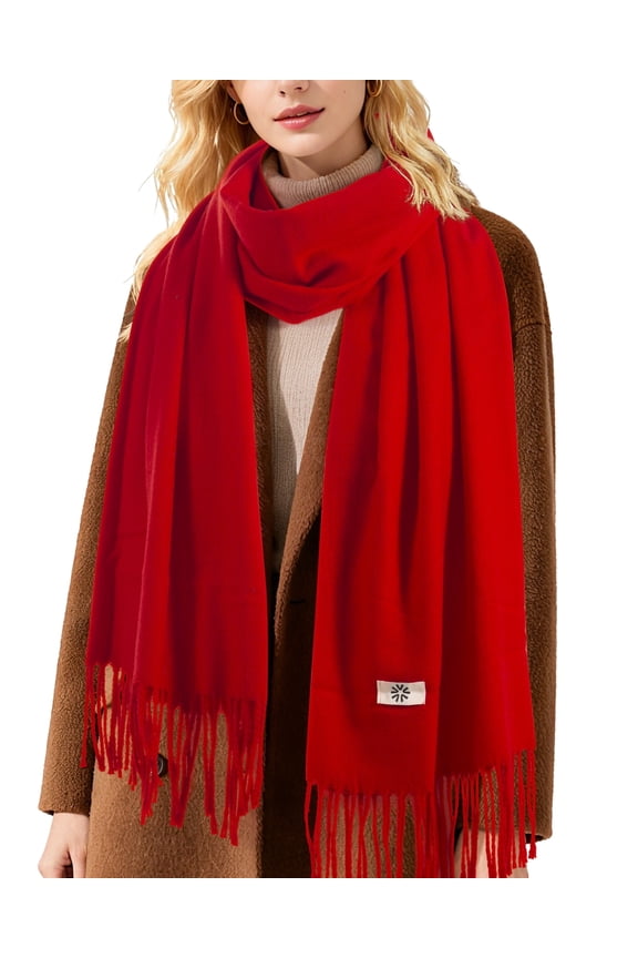Women's Scarf,Winter Warm Soft Solid Color Pattern Tassel Shawl Wrap,Red