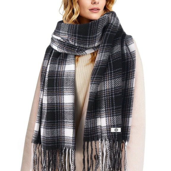 REDESS Winter Scarves for Men and Women Soft Plaid Pattern Cozy Warm Tassel Shawl Wrap, Plaid Black