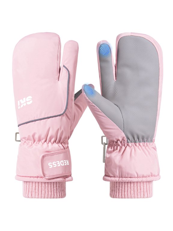 Winter Ski Gloves for Men & Women, Touch Screen Waterproof Windproof Thermal Insulated Winter Snow 3‑Finger Mittens, S‑XL