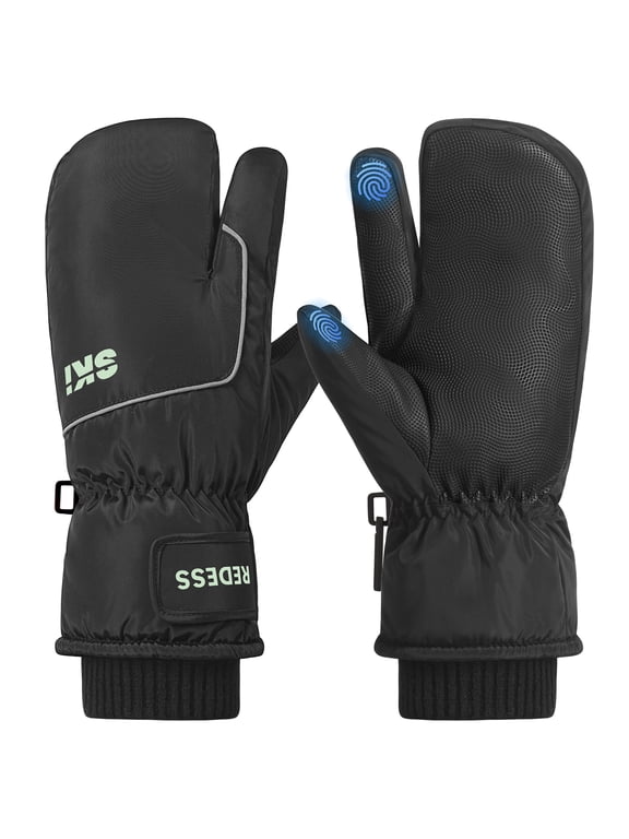 Winter Ski Gloves for Men & Women, Touch Screen Waterproof Windproof Thermal Insulated Winter Snow 3‑Finger Mittens, S‑XL