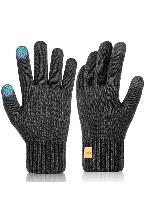 Winter Gloves for Men and Women Touch Screen Knit Warm Black Gloves for Cold Weather