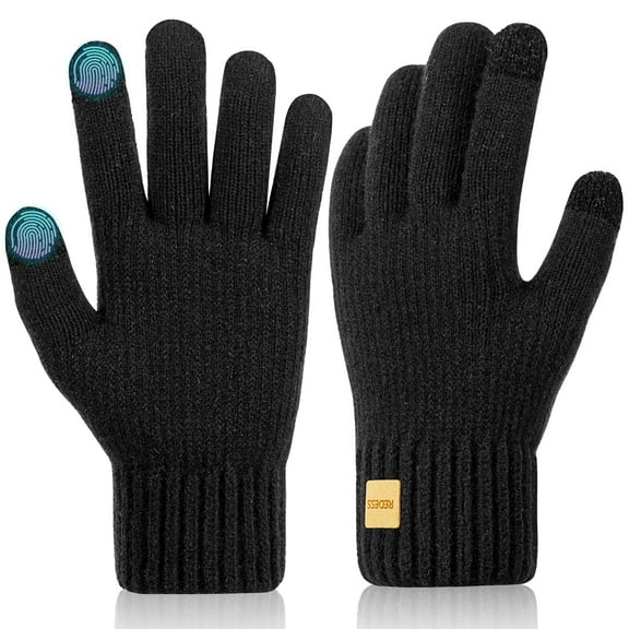 REDESS Winter Gloves for Men and Women Touch Screen Knit Warm Black Gloves for Cold Weather