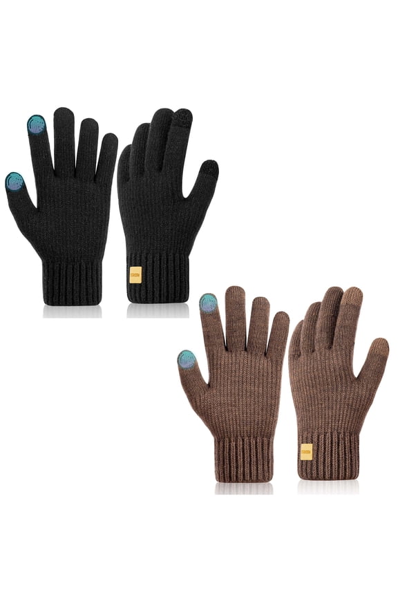 Winter Gloves for Men and Women Touch Screen Knit Warm Black Gloves for Cold Weather