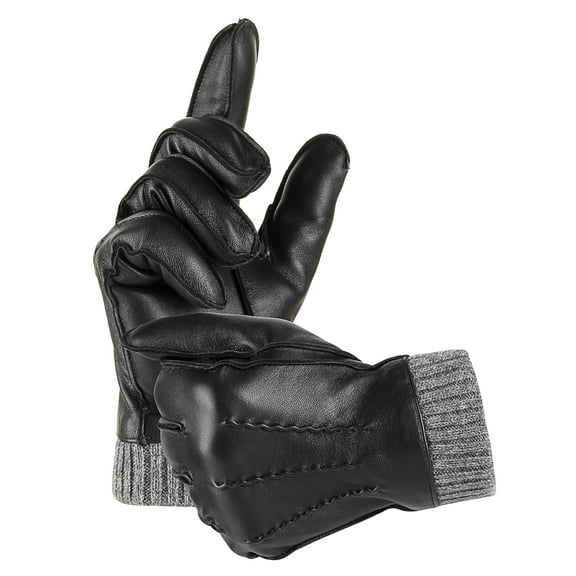 REDESS Winter Warm Genuine Leather Gloves for Men-Black