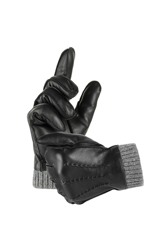 Winter Warm Genuine Leather Gloves for Men-Black