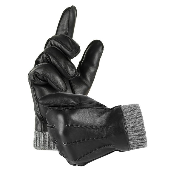 REDESS Winter Warm Genuine Leather Gloves for Men-Black