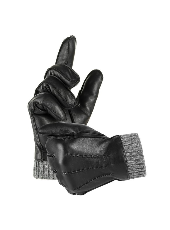 Winter Warm Genuine Leather Gloves for Men-Black
