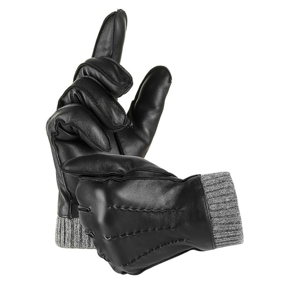 REDESS Winter Warm Genuine Leather Gloves for Men-Black