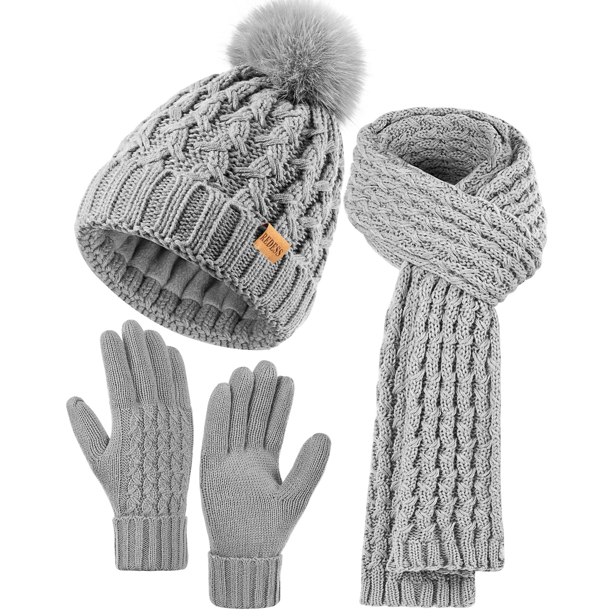 Gloves Pom Pom Hat And Scarf Set Womens Remifa Winter Beanie Hat