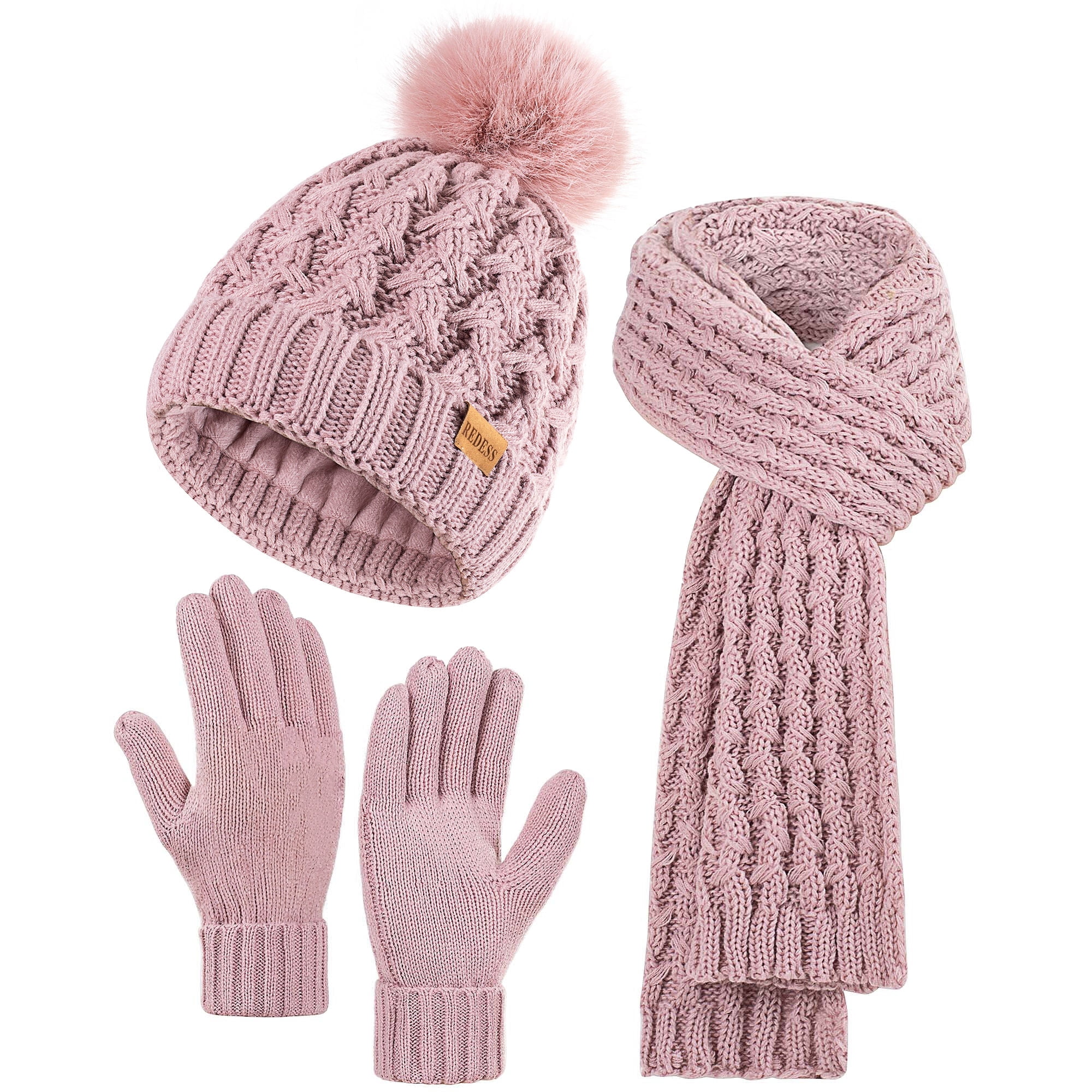 4-Piece Winter Hat Scarf Gloves Headband Set, Acrylic Knit Beanie with Pom Pom, Womens Winter Beanie Hat Scarf Gloves Set, Pom Beanie Warm  main image 2
