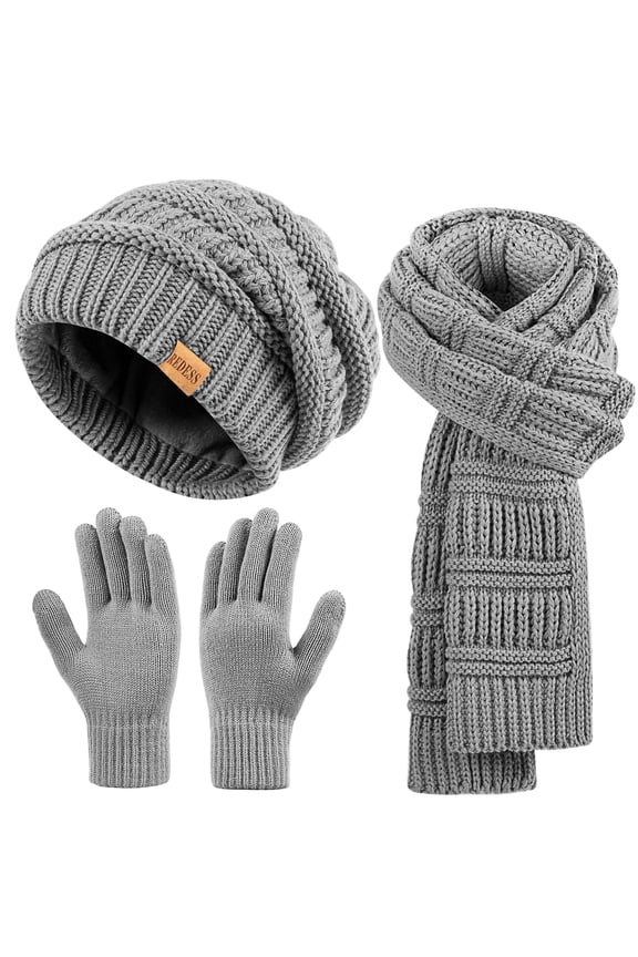 Women's Winter Slouchy Beanie Hat, Scarf & Glove Sets,Grey