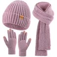 thumbnail image 1 of REDESS Winter Womens Chenille Beanie Hat Scarf Gloves Set-Pink, 1 of 4