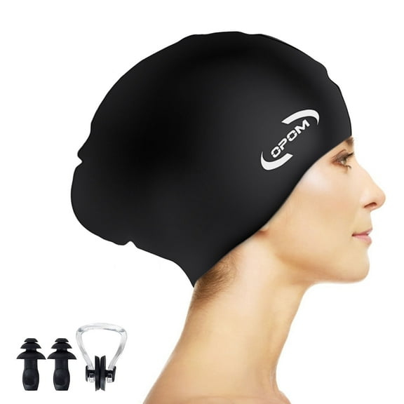 REDESS Women Silicone Swimming Cap, Swim Hats for Long Hair for Women and Men -Black
