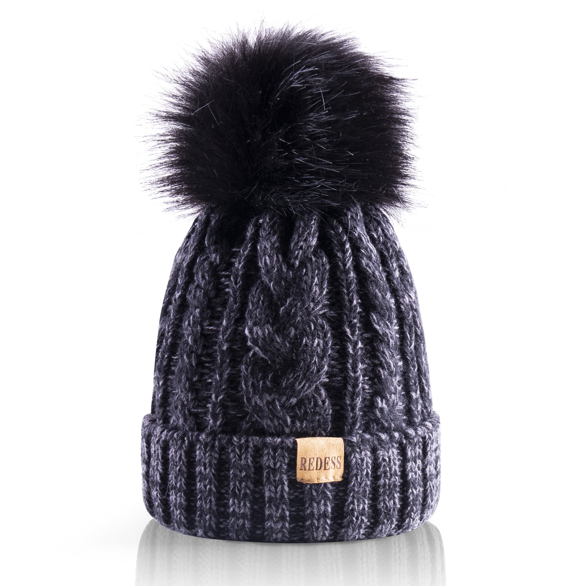 Black Wool Gray Skull Pom Pom Winter Cap Gray Pom Beanie Pom Pom Gray Skull Cap Pom Pom Woolen Head  main image 4