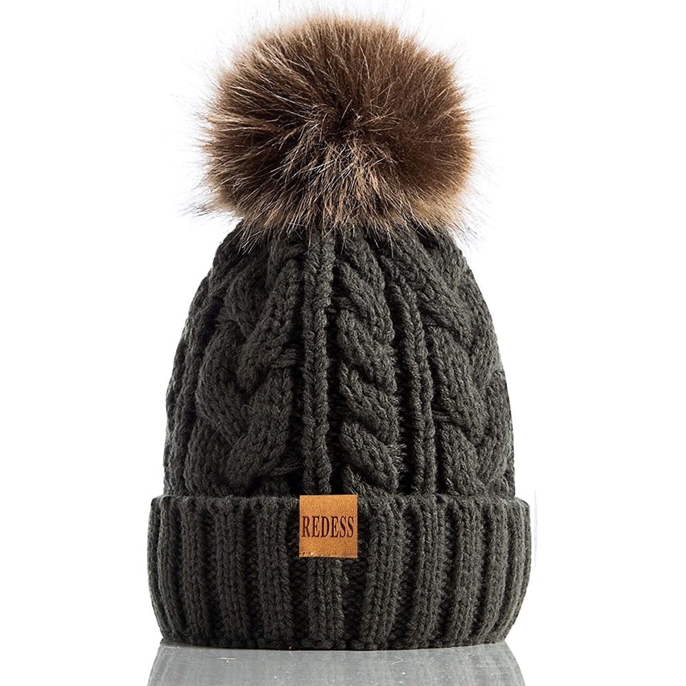 Buffalo Plaid Winter Beanie - Chunky Knit Skull Cap With Pom Pom For Men & Women, Warm & Stretchy