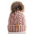 thumbnail image 1 of REDESS Women Winter Pompom Beanie Hat with Warm Fleece Lined, Thick Slouchy Knit Skull Ski Cap-Pink, 1 of 6