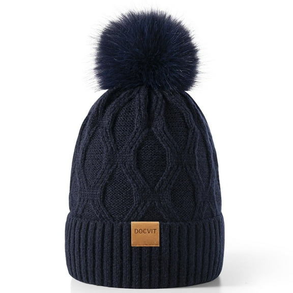 REDESS Women Winter Pompom Beanie Hat with Warm Fleece Lined, Thick Slouchy Knit Skull Ski Cap