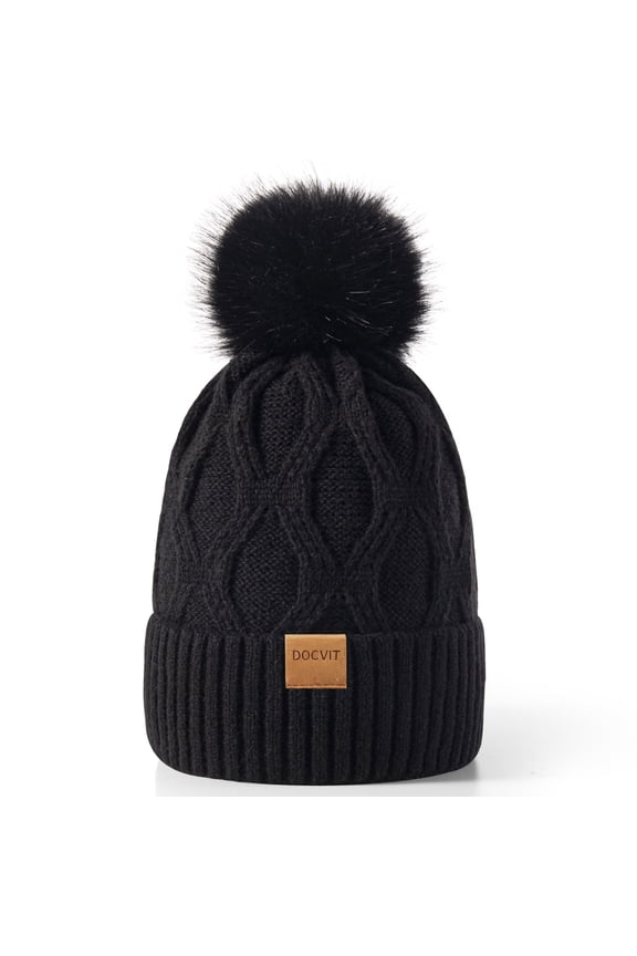 Womens Winter Beanie Hat with Warm Fleece Lined Black
