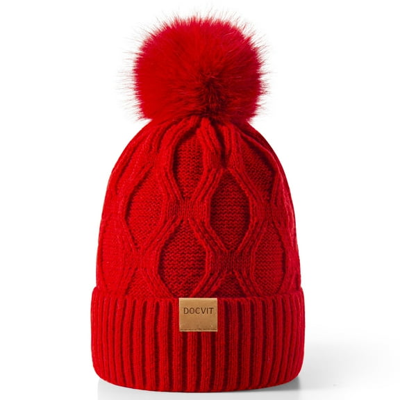 REDESS Women Winter Pompom Beanie Hat with Warm Fleece Lined, Thick Slouchy Knit Skull Ski Cap