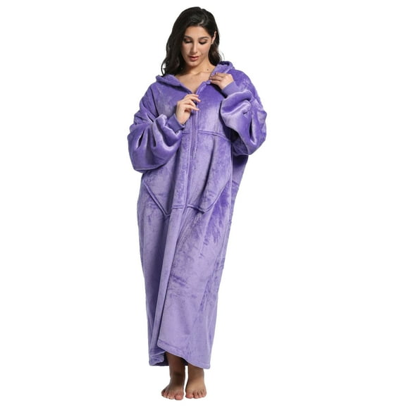 REDESS Women and Men Plus Wearable Blanket Hoodie Sweatshirt With Zipper-Purple