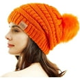 thumbnail image 1 of REDESS Women's Acrylic Winter Pom Pom Beanie Hat, Orange, One Size, 1 of 6