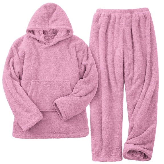 REDESS Women' s Fluffy Pajamas Set Fleece Pullover Pants Loose Plush Sleepwear 2 Piece Pjs Set Warm Loungewear Fuzzy