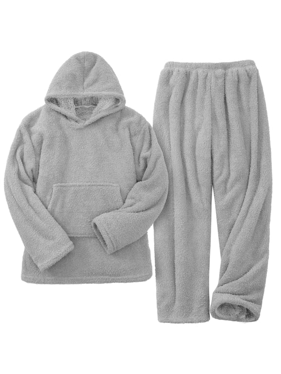 Women' s Fluffy Pajamas Set Fleece Pullover Pants Loose Plush Sleepwear 2 Piece Pjs Set Warm Loungewear Fuzzy
