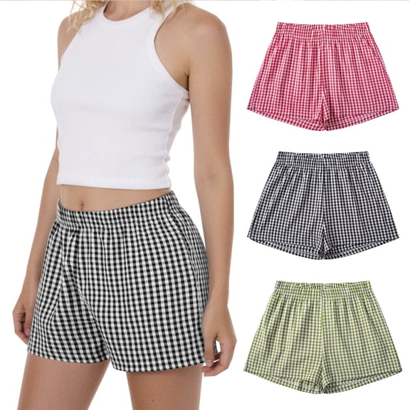 REDESS Women's Pajama Boxer Shorts Plaid Pattern Summer Casual Lounge Sleepwear,Sizes S-2XL 3 Pack