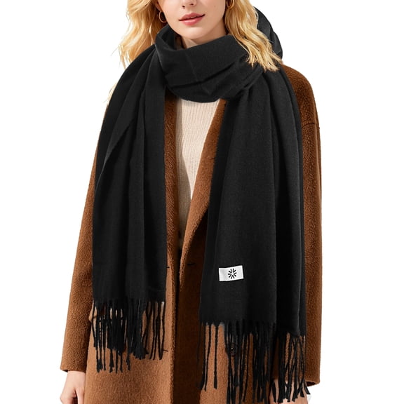 REDESS Women's Scarf,Winter Warm Soft Solid Color Pattern Tassel Shawl Wrap,Black