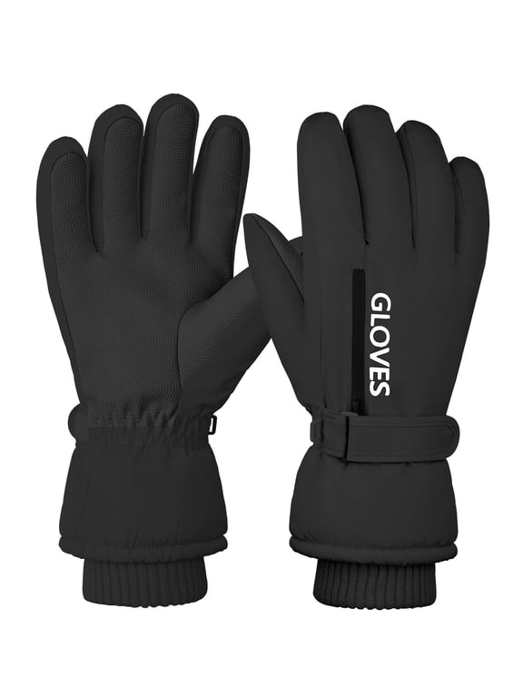 Women's Waterproof Touchscreen Winter Ski Snowboard Gloves, Black